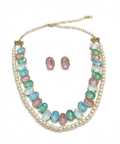 Image of Mansiyaorange Statement AD CZ American Diamond Cubic Zerconia Pearl Necklace Set | Gold Plated Chunky Fashion Jewelry for Women & Girls