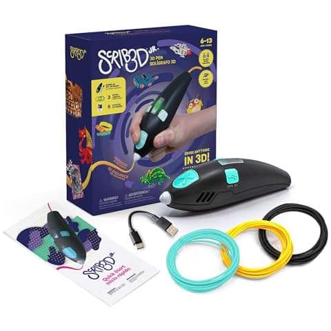 SCRIB3D Junior 3D Printing Pen Set for Kids with Filament, Activity Guide, and USB Charging Cable Cover