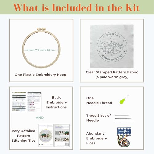 Image of La glaneuse Embroidery Kit for Adult, Beginner Embroidery Kit with Cute and Funny Animal Pattern, Six Simple Stitches to Get a Positive Sloth Pattern, Mental Health and Stress Relief Gift for Him /Her