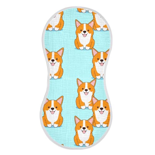 Baby Burp Cloths, Soft Absorbent Burping Cloths for Babies, Cotton Milk Spit Up Rags, Large Size for Newborns, Baby Boys and Girls (Cute Corgis)