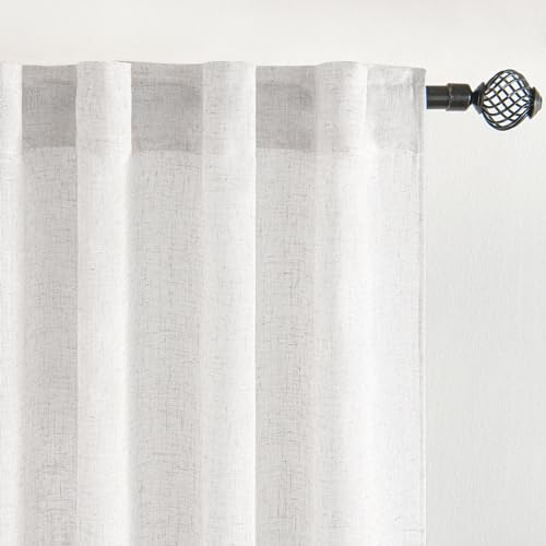 MIULEE White Curtains 36 Inch Length 2 Panels, Soft Thick Linen Textured Semi Sheer Light Filtering Kitchen Window Curtains Over Sink Small Tier for Bathroom Window Back Tab Rod Pocket