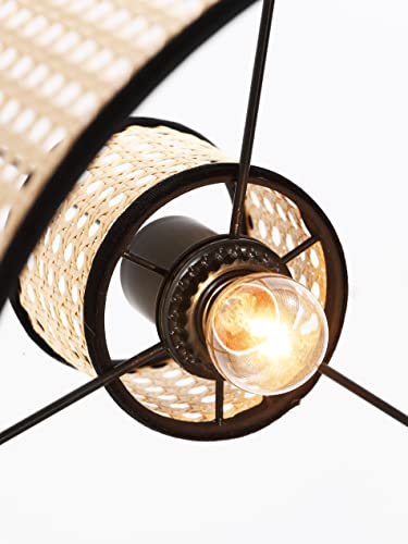 Vidalite Nakuv - Modern Bohemian Pendant Light With 2 Tier Pvc Rattan Shade And Velvet Stiched Rim For Foyer, Kitchen Living Room, Bedroom #TOP5