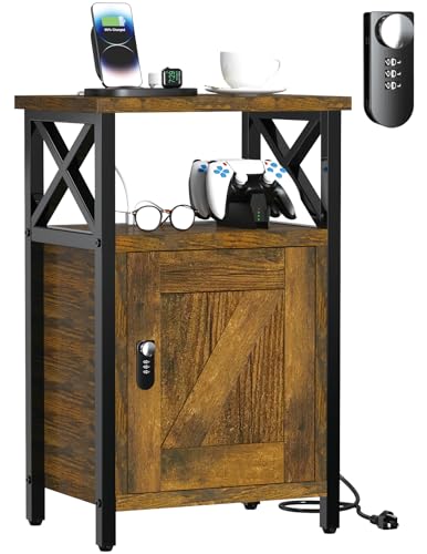 runjuly Wooden Nightstand with Lock