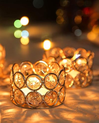 Image of Homesake Crystal Tea Light Candle Holders, Votives Bowl Candle Holders for Home Decoration, Diya Diwali Lights Centerpieces for Wedding Home Party Table Decoration, (Gold Set of 4)