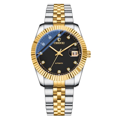 JewelryWe - Orologio da Polso da Uomo Meccanico Automatico da 36 Ore di Riserva di Carica, Lancette Luminescenti, Diamanti come Indici,...