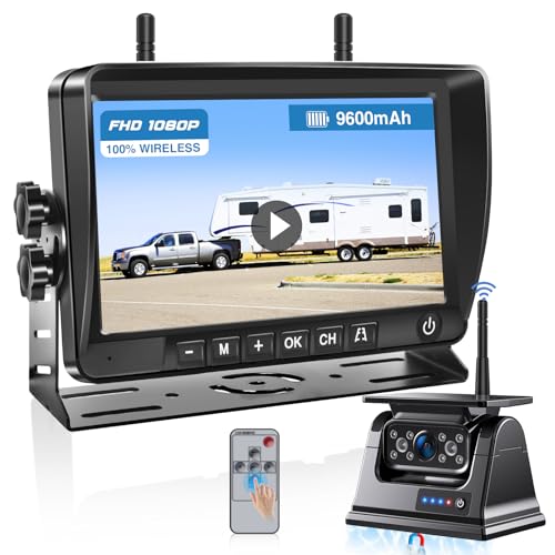 Telecamera per Retromarcia Senza Fili - 9600 mAh Batteria Ricaricabile Energia Solare Magnetica 1080P Visione Notturna Monitor da 7 Pollici Registrazione Video