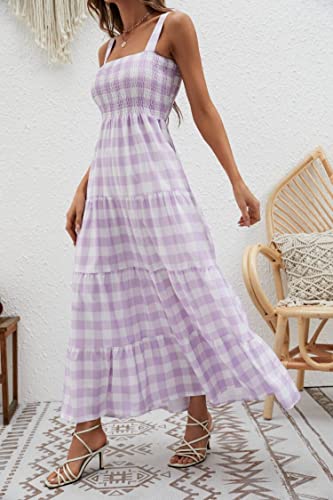 Image of kinstell Women's Summer Boho Spaghetti Strap Square Neck Ruffle Casual Flowy Long Dress Beach Swing Party Maxi Dress