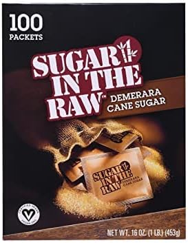 Sugar In The Raw Granulated Turbinado Cane Sugar On The Go Packets, Pure Natural Sweetener, Hot & Cold Drinks, Coffee, Cooking, Baking, Vegan, Gluten-Free, Non-GMO, 100 Count Packets (1-Pack)
