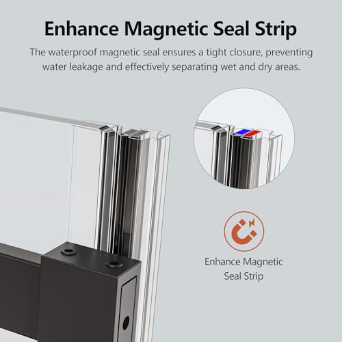 Image of 56-60 inch W x 74 inch H Frameless Shower Doors, Bathroom Single Sliding Shower Glass Doors with 5 /16 inch (8mm) Clear SGCC Tempered Glass and Stainless Steel Handle, Reversible Installation, Matte Black