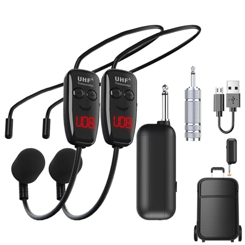 Auriculares con Micrófono Inalámbrico UHF | Micrófono De Diadema/de Mano Dinámico UHF - Micrófonos Inalámbricos Recargables para Bodas, DJ, Fiestas, Discursos, Uso En Clase