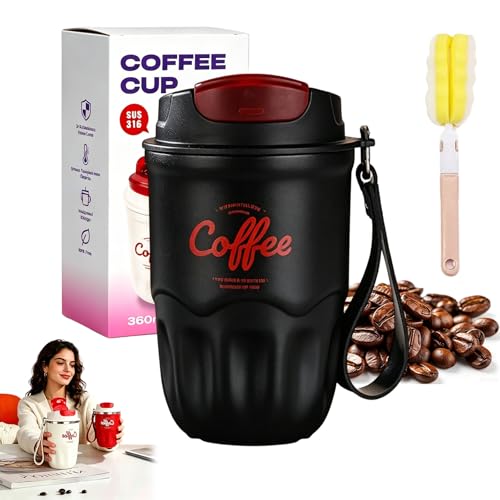 Image of GDSAFS Coffee Vacuum Flask, 12 OZ Insulated Coffee Travel Mug with Led Digital Temperature Display, Coffee Travel Mug Spill Proof with Carry Cord for Keep Hot /Ice Coffee,Tea and Beer (1pc-black-base)