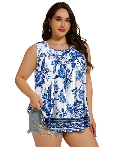 Image of Women Plus Size Tank Top Casual Summer Tops Loose Fit Sleeveless T Shirts Trendy Crewneck Tunic Tees 2026