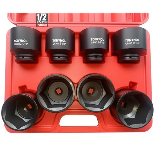 Image of TONYNOL 1 /2 Inch Drive Impact Jumbo Socket Set,6-Point,SAE(2-1 /16 inch to 2-1 /2 inch),8 Pcs,Cr-MO Steel,With a Storage Case