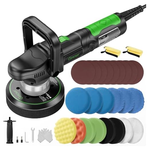 Ginour 1050W Auto Poliermaschine Set mit 6 Geschwindigkeiten(2000-6400 OPM), Exzenter Poliermaschine mit abnehmbarer D-Griff und Seitengriff, 3M Kabel, für Auto Boot Motorrad