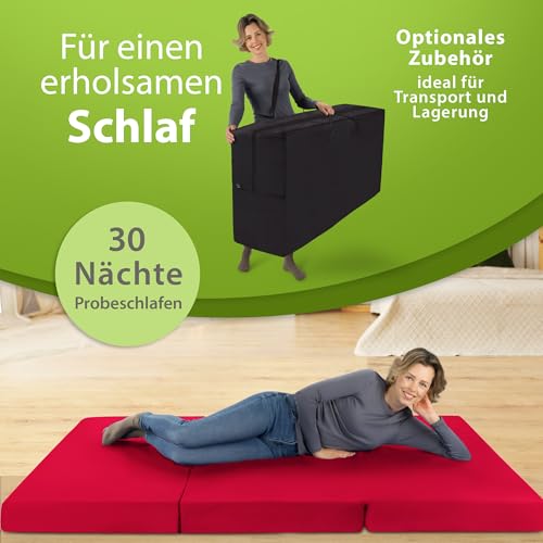 SHOGAZI Klappmatratze 120x200 x 12 cm, Gästematratze klappbar Made in Germany, Faltmatratze VERGLEICHSSIEGER, ultimativer Schlafkomfort, Orthopädischer Kaltschaum - Weinrot