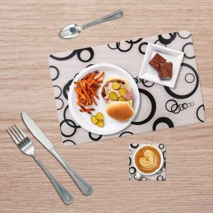 MONKDECOR Black & White Printed Designer PVC Multi Purpose Placemats- Dining Table/Fridge Mats/Drawer Mats (Size- 12x18 Inches) Set of 8 Pcs- Design 1
