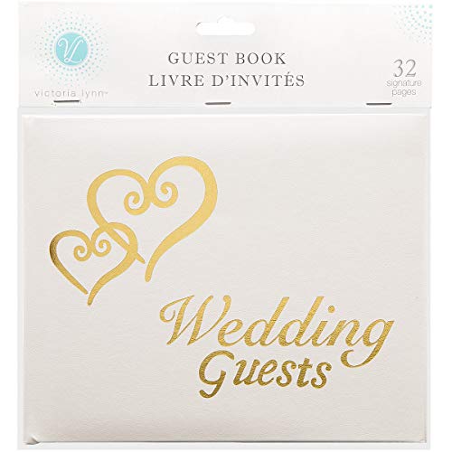 Darice Victoria Lynn White Wedding Guest Book with Gold Lettering and Hearts 32 Pages