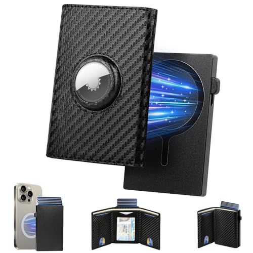 Image of Mens Smart Wallet Card Holder for Air Tag, Minimalist Wallet with RFID Blocking, Slim Pop up Card Case Wallet，Air Tag Wallet with ID Window & Cash Slot (Detachment)
