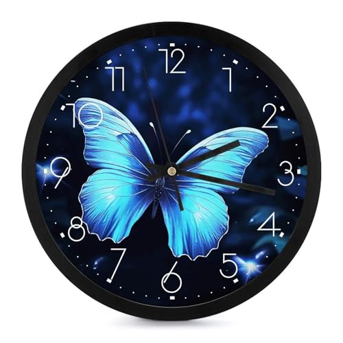Horloge murale à quartz décorative ronde au design bleu épuré
