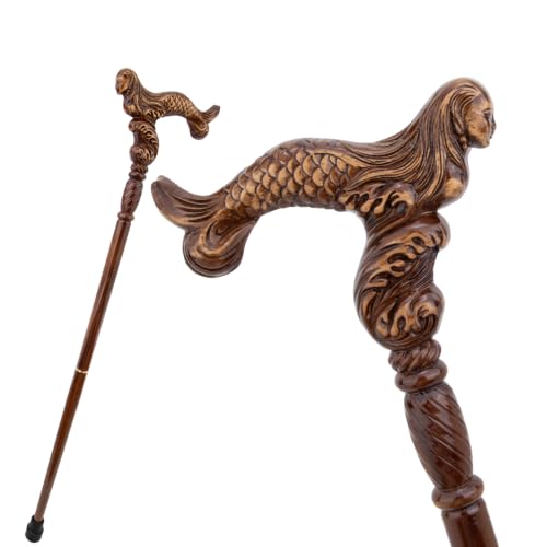 Mermaid Brown Wooden Fashion Walking Stick Decorative Vampire Cospaly Party Wood Walking Cane Halloween Mace Wand Crosier 93cm