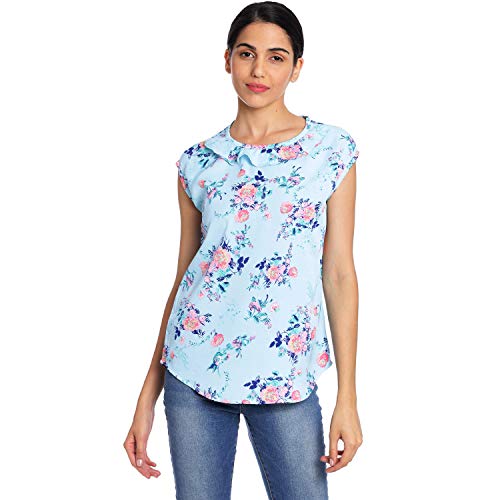 Image of Light Blue Floral Women Ruffle Top