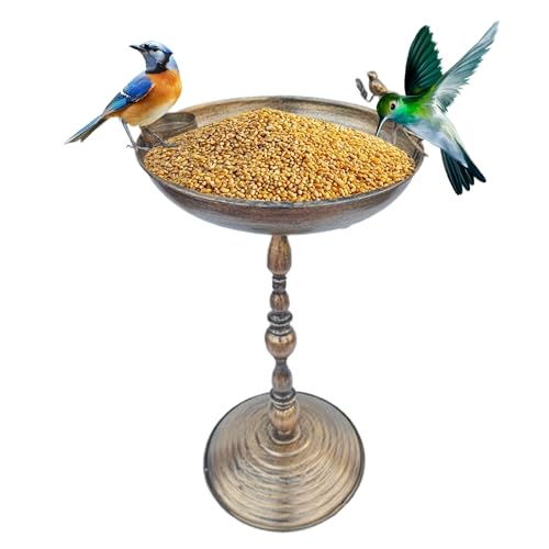 スタンド式バードバス,庭に設置するスタンド型バードバス水飲み器 | 中庭用アイアンアート エイジドアニマルデザインの鳥用ウォーターボウル スタチュー ハチドリ インコ パラキート用 パティオや庭に最適