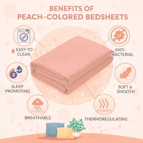 Image of Queen Size Bed Sheet - 600 Thread Count Single Flat Sheet Only - Long Staple Egyptian Cotton Top Sheet Wrinkle & Fade Resistant - Peach