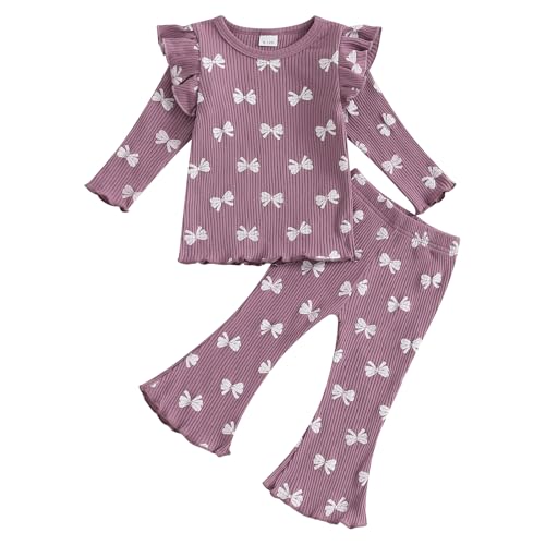 Fanvereka Toddler Infant Baby Girls Fall Outfit Pants Set Bow Long Sleeve Kid Girl 6 12 18 24 Months 2 3 4 T Clothes Suit