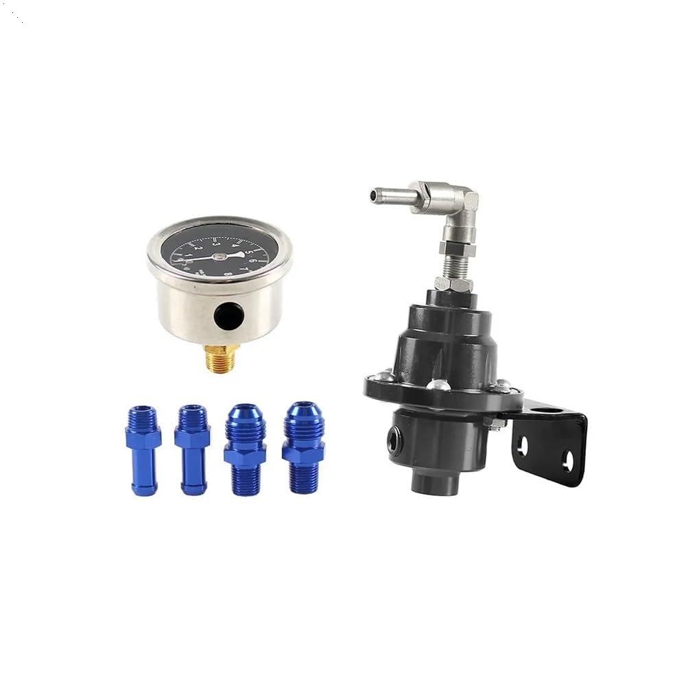 Aluminum Adjustable Fuel Pressure Regulator with Gauge Kit Vehicle Refitting Fuel Supercharger Regulating Valve(Black)