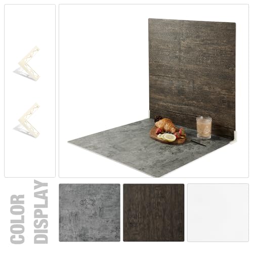 Image of 2 PCS Boards Photo Backdrop for Flat Lay, Food Photography Background 24x24 Inch, BEIYANG (Black Walnut+Dark Gray)