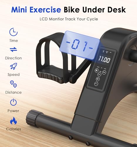 Image of 12-Levels Mini Exercise Bike Under Desk with LCD Display, Quiet Electric Bidirectional Bicycle Pedals for Home for Seniors, Stationary Bike Under Desk for Leg & Arm Physical Therapy Exerciser