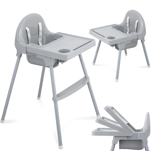 ALMAR Baby Trona para Bebé con Bandeja Extraíble y Arnés de Seguridad – Tona alta de Comer Infantil Estable, Fácil de Limpiar y Montaje Rápido – Color Gris