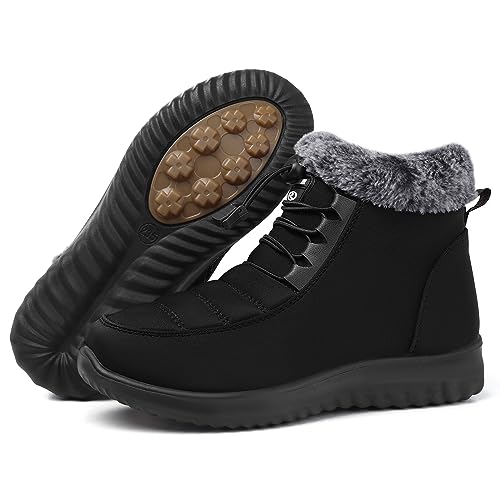 SHIBEVER Winter Boots for Women Snow: Fur Lined Warm Ankle Boots - Adjustable Water Resistant Outdoor Zipper Snow Shoes2