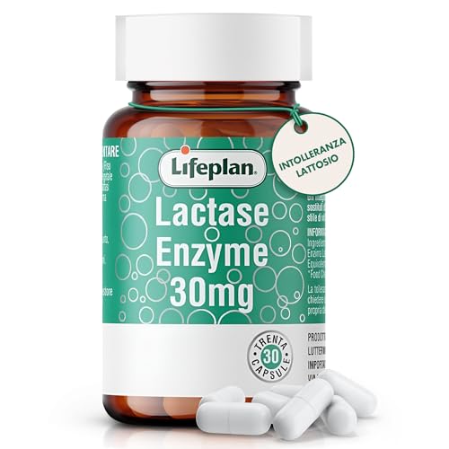 LifePlan Lactase 30mg Suplemento Fermentos Lácticos Probióticos con Enzimas Digestivas Lactasa y Arroz Integral contra la Hinchazón Abdominal y la Mala Digestión. Vegano, sin gluten (30 cápsulas)