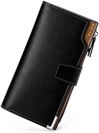 Elios Women 24 Card Slots Large Capacity PU Leather Clutch Wallet Card Phone Holder Organizer Ladies Purse (Black)