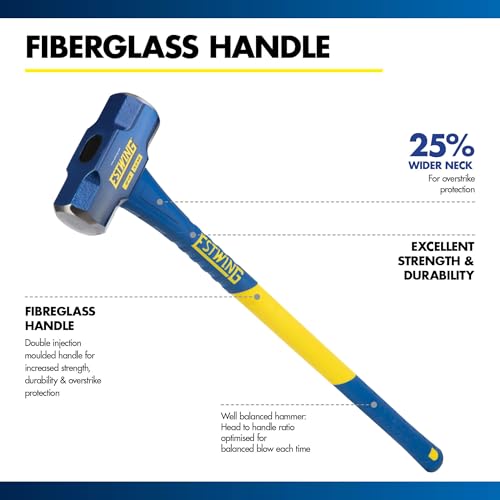 Image of Estwing 12-Pound Hard Face Sledge Hammer for Demolition /Stake Driving, 50-55 HRC, 36-Inch Fiberglass Handle, Overstrike Protection, Textured Grip