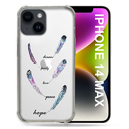 Coque iPhone 14 Plus transparente motif plume protection silicone 6.7