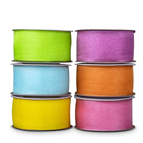 Sofire 6 Spools Ribbon Sheer Chiffon Ribbon Gift Wrapping Ribbon Summer Ribbon Organza Ribbon For Crafts, 1 Inch Wide 60 Yards #TOP2
