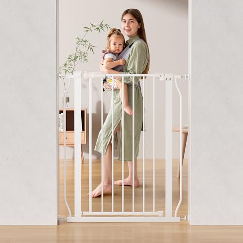 ELEVON Baby Gate for Stairs Doorways, 29.1–33.8 Extra Wide 36” Tall Dog Gate with Auto-Close, Pressure Mounted Walk Through Pet Gate, White