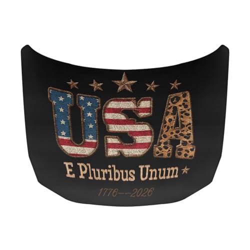 Image of 250th Anniversary USA Flag Leopard Print Car Hood Cover Super Weather-Resistant Dustproof Car Hood Protector Auto Decoration, Automotive Bonnet Banner Suitable for SUV Van Pickup