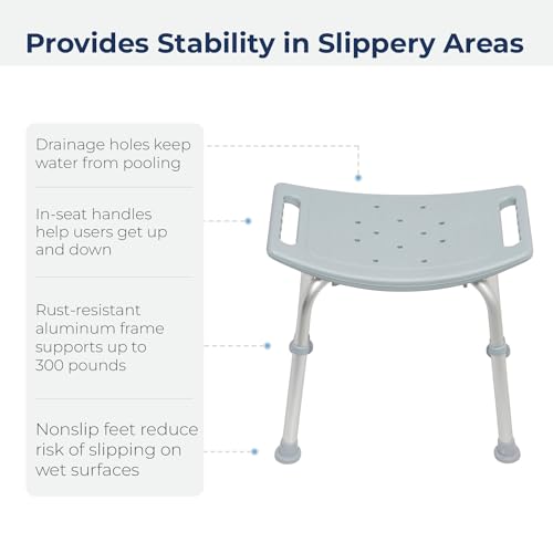 Drive Medical RTL12203KDR Shower Chair, Adjustable Shower Stool with Suction Feet, Shower Seat