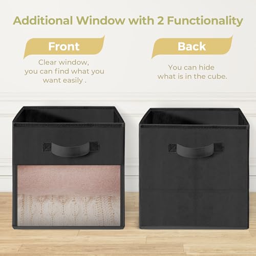 STORAGEIDEAS Storage Cubes, 11 Inch Cube Storage Bins With Clear Window, 6 Pack, Foldable Cubes With Handles, Closet Storage Organizer Bins, Cubby Clothing Storage Baskets for Shelves, Black by STORAGEIDEAS - Used condition - Image 2