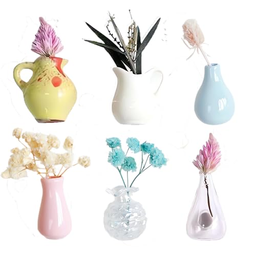 Volticore 2025 New Mini Vase Magnets for Fridge (6PCS) - Cute Ceramic Flower Pot Magnets, Tiny 3D Bud Vases for Refrigerator Decoration, Kitchen Locker & Office-for a Gift of 6 Lovely Little Flowers