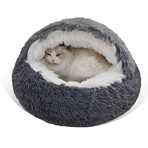 Gavenia Cat Bed Round Fluffy Hooded Cat Bed Cave with Non-collapsed Plush...