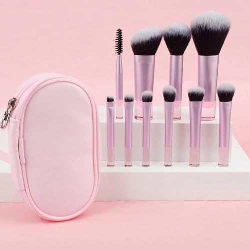 10pcs mini Makeup Brush Set Soft Synthetic Bristles For Foundation, Blush Eyeshadow Blending, Hypoallergenic For All Skin Types