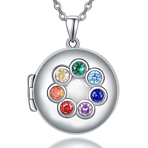 Dreamboat Locket Necklace For Women Girls 925 Sterling Silver Colourful Gem Zirconia Pictures Photo Keepsake Pendant Round Lockets Jewelry Gifts For Wife Daughter #TOP13