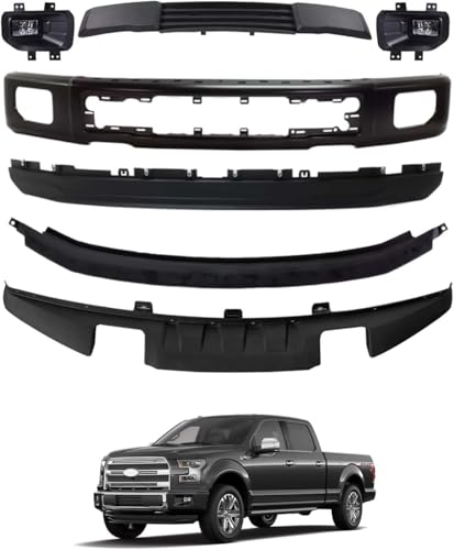Complete Front Bumper Face Bar Kit Compatible with 2015 2016 2017 F-ord F150 King Ranch Lariat Platinum XL XLT Limited With Valance & Grill Molding Trim