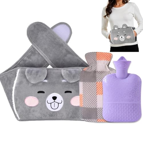 Hot Water Bottle Belt 3 in 1Wrap Around Wearable Winter Hot Water Bottle with Cover Soft Plush Warm Water Bag for Hands Waist Belly Neck Back Shoulder Knees and Period Cramps Pain Relief
