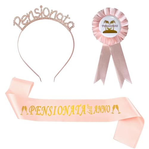 3Pcs Regalo Pensionata Fascia Pensionata Spilla Pensione 2025 Tiara Pensionata Addobbi Decorazioni Gadget per Festa di Pensione Donna (B)