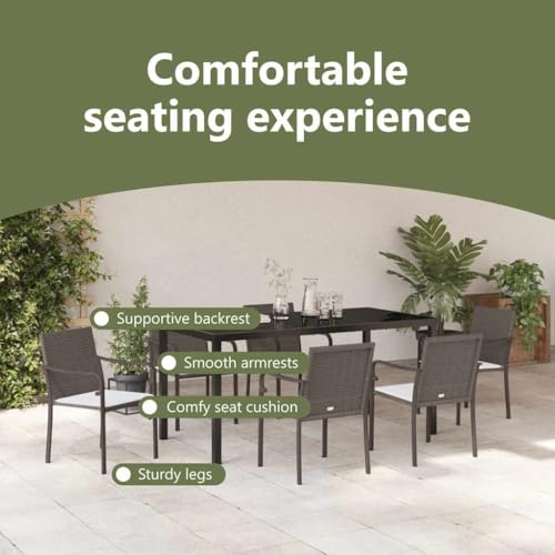 Solution extérieure résistante aux UV ensemble repas de jardin 7 pcs marron noir - 6